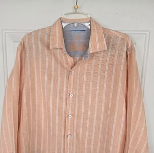 Tommy Bahama Relax Linen Shirt Men’s M Orange Peach Long Sleeve Button Striped